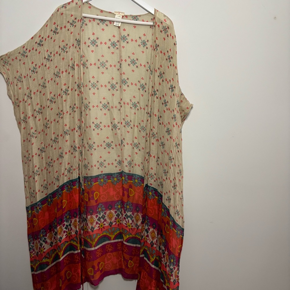 Natural Life Women’s One Size Printed Kimono Colorful Floral Boho Hippie Flowy